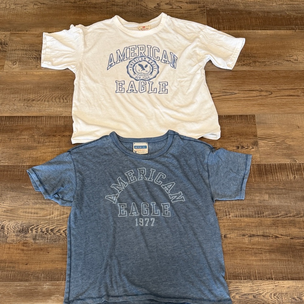 American Eagle Outfitters White and Denim Blue Tees Womens size xsmall